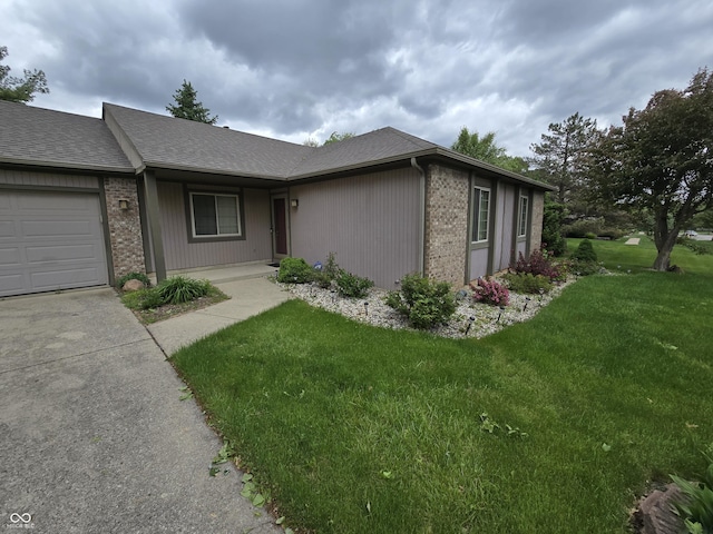 1805 River Run Trl, Fort Wayne, IN 46825 - view of front of property with brick siding, a front lawn, a shingled roof, driveway, and an attached garage