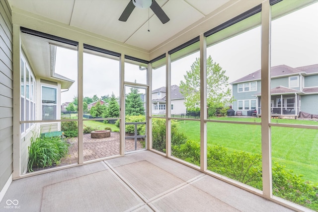 16071 Prince Ct, Noblesville, IN 46062 - unfurnished sunroom with ceiling fan and a residential view