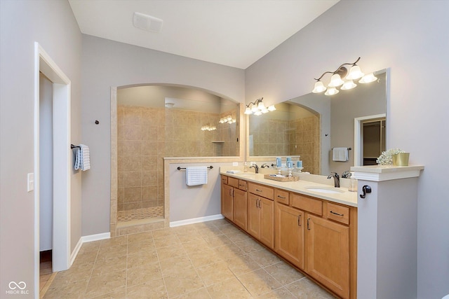 16071 Prince Ct, Noblesville, IN 46062 - bathroom with double vanity, a walk in shower, and tile patterned floors