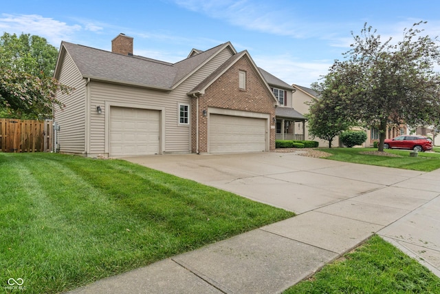 7978 Park Meadows Dr, Brownsburg, IN 46112 - view of front of property featuring a chimney, concrete driveway, brick siding, a shingled roof, and an attached garage