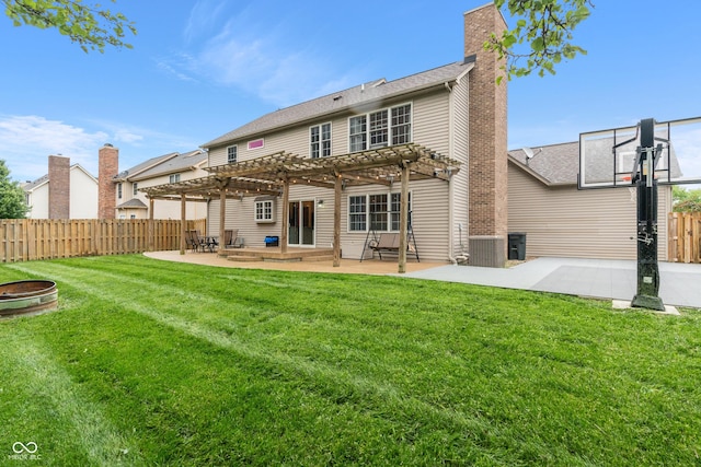 7978 Park Meadows Dr, Brownsburg, IN 46112 - rear view of property with a pergola, a patio, a chimney, and a fire pit