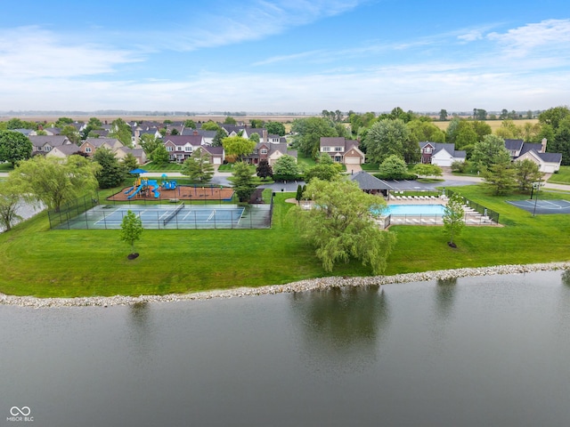 7978 Park Meadows Dr, Brownsburg, IN 46112 - aerial perspective of suburban area featuring a pool and a nearby body of water