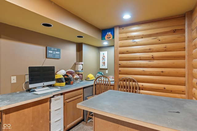7978 Park Meadows Dr, Brownsburg, IN 46112 - kitchen with log walls and recessed lighting