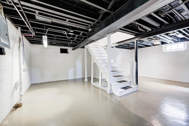 4621 E 17th St, Indianapolis, IN 46218 - basement with stairs and concrete block wall