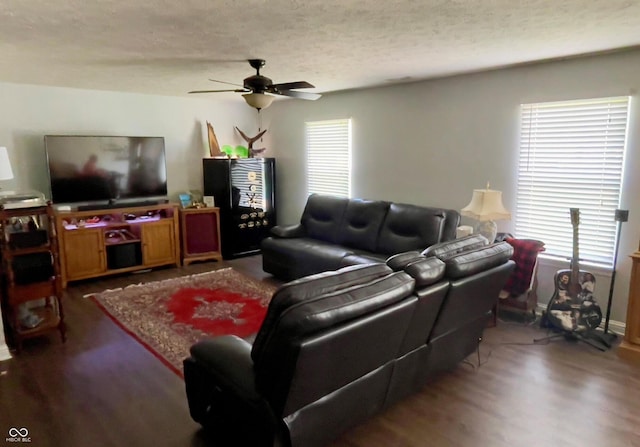 994 Youngs Creek Dr, Franklin, IN 46131 - living area with wood finished floors, ceiling fan, and a textured ceiling