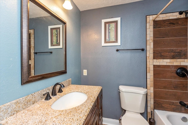 2519 N Boehning St, Indianapolis, IN 46219 - full bath featuring vanity, toilet, tub / shower combination, and a textured wall
