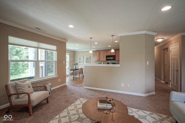 695 Overcup St, Westfield, IN 46074 - carpeted living area featuring baseboards, recessed lighting, and crown molding