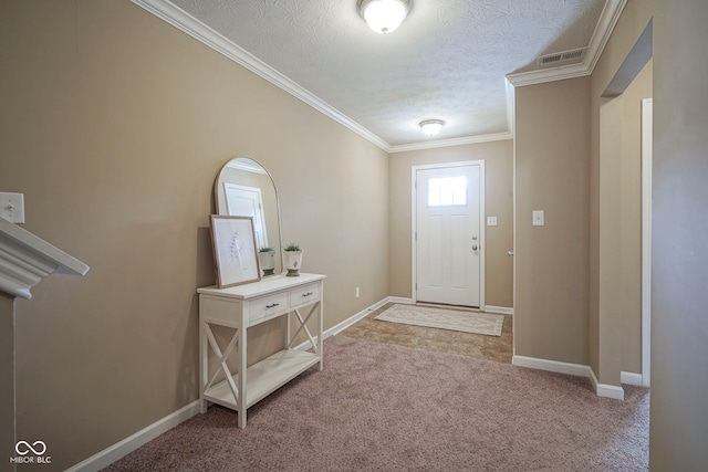 695 Overcup St, Westfield, IN 46074 - carpeted foyer featuring ornamental molding, baseboards, and a textured ceiling