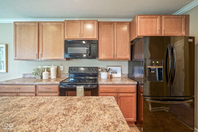 695 Overcup St, Westfield, IN 46074 - kitchen with black appliances, ornamental molding, and light stone countertops