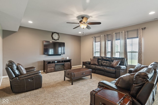 2626 Solidago Dr, Plainfield, IN 46168 - carpeted living room featuring ceiling fan, recessed lighting, and baseboards