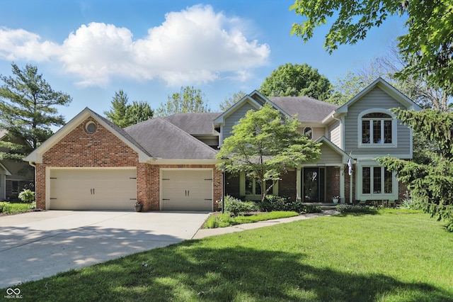12335 Old Stone Dr, Indianapolis, IN 46236 - view of front of house featuring a garage, brick siding, concrete driveway, and a front yard