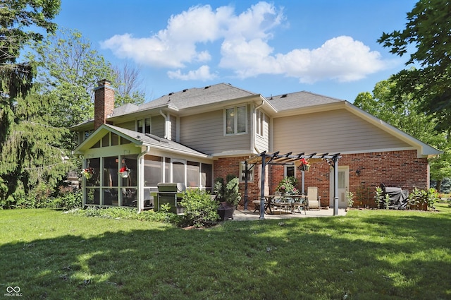 12335 Old Stone Dr, Indianapolis, IN 46236 - back of property with a pergola, a patio, brick siding, and a yard