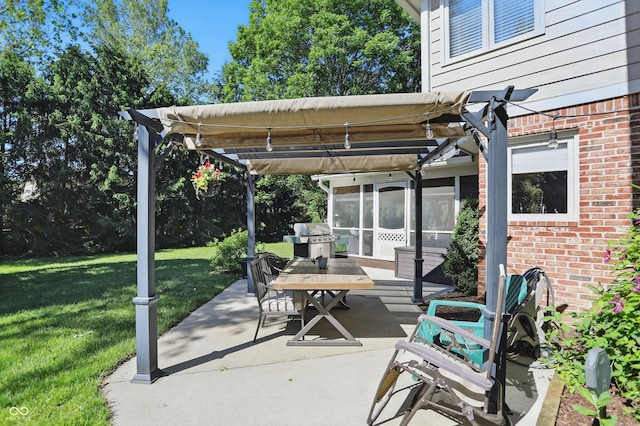 12335 Old Stone Dr, Indianapolis, IN 46236 - view of patio / terrace featuring a pergola, area for grilling, and a sunroom