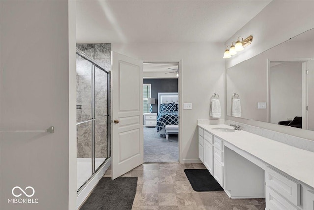 13495 Forest Glade Dr, Fishers, IN 46037 - full bathroom with connected bathroom, vanity, and a shower stall