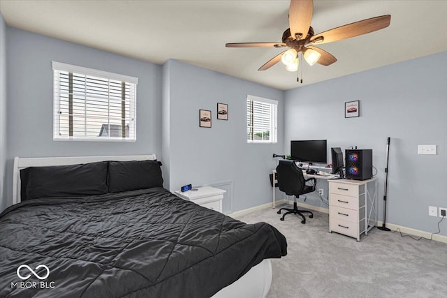13495 Forest Glade Dr, Fishers, IN 46037 - bedroom with baseboards, carpet, ceiling fan, and a desk