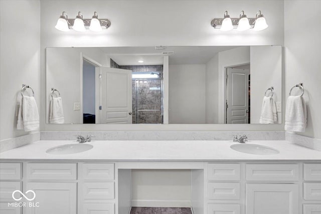 13495 Forest Glade Dr, Fishers, IN 46037 - full bathroom featuring double vanity and a shower stall