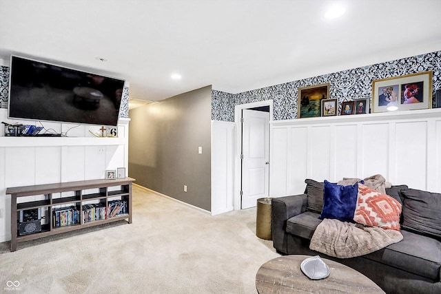 1664 Woodside Cir, Franklin, IN 46131 - carpeted living room with recessed lighting and wallpapered walls