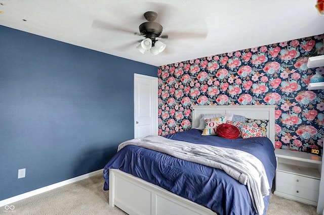 1664 Woodside Cir, Franklin, IN 46131 - carpeted bedroom with wallpapered walls and ceiling fan