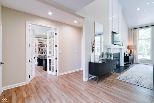 9154 Sargent Manor Ct, Indianapolis, IN 46256 - interior space featuring light wood-style floors, healthy amount of natural light, french doors, recessed lighting, and baseboards