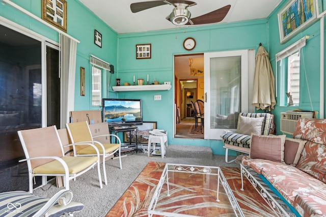 6210 Mckinley Ct, Indianapolis, IN 46220 - carpeted living room with ceiling fan and cooling unit