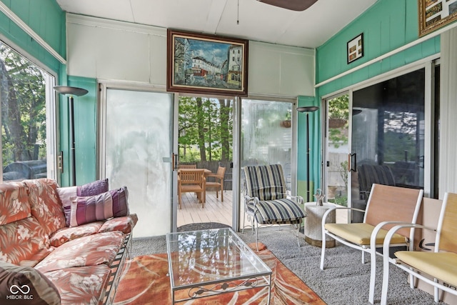 6210 Mckinley Ct, Indianapolis, IN 46220 - sunroom featuring a ceiling fan and a decorative wall
