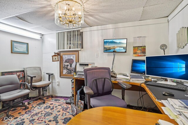 6210 Mckinley Ct, Indianapolis, IN 46220 - office featuring a chandelier, baseboards, and a paneled ceiling