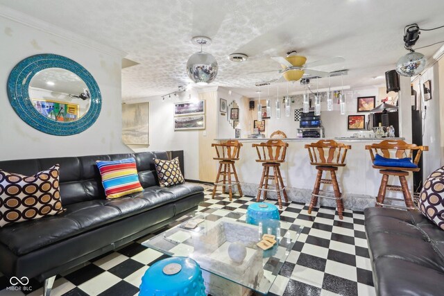 6210 Mckinley Ct, Indianapolis, IN 46220 - living room featuring tile patterned floors and ceiling fan