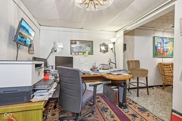 6210 Mckinley Ct, Indianapolis, IN 46220 - office area with a drop ceiling and a chandelier
