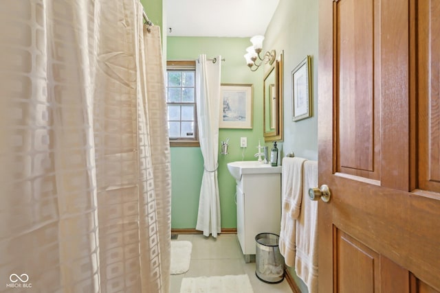 6210 Mckinley Ct, Indianapolis, IN 46220 - full bathroom featuring vanity, tile patterned floors, and a shower with curtain