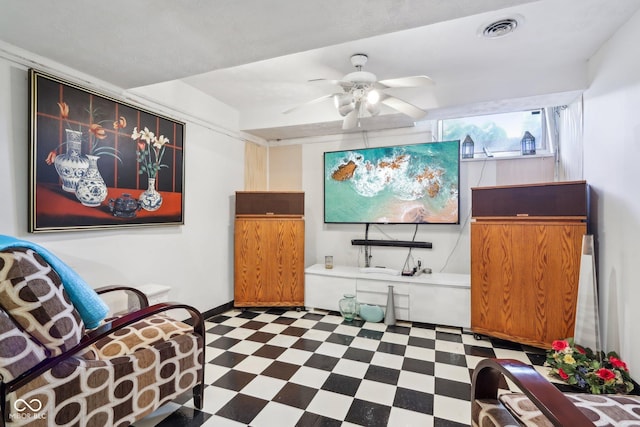6210 Mckinley Ct, Indianapolis, IN 46220 - living area featuring tile patterned floors and ceiling fan