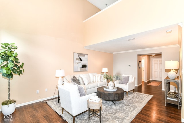 15411 Wandering Way, Noblesville, IN 46060 - living area with dark wood-style flooring, ornamental molding, and baseboards