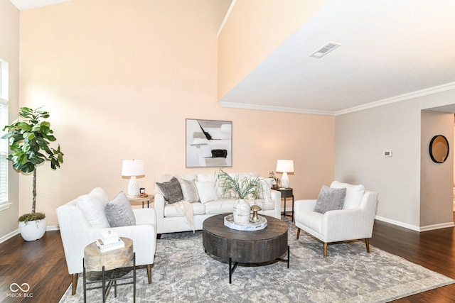 15411 Wandering Way, Noblesville, IN 46060 - living room with wood finished floors, ornamental molding, and baseboards