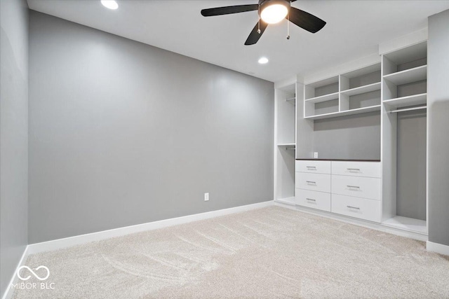 2448 Broadway St, Indianapolis, IN 46205 - unfurnished bedroom with light carpet, baseboards, recessed lighting, and a ceiling fan
