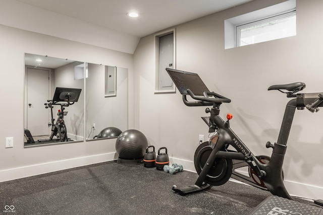 5254 N Park Ave, Indianapolis, IN 46220 - workout room with electric panel, baseboards, and recessed lighting