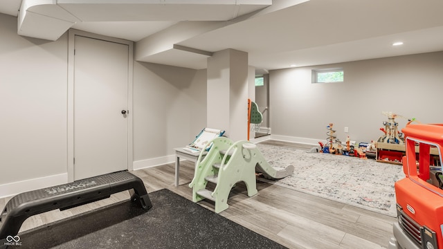 5254 N Park Ave, Indianapolis, IN 46220 - workout area with wood finished floors, recessed lighting, and baseboards