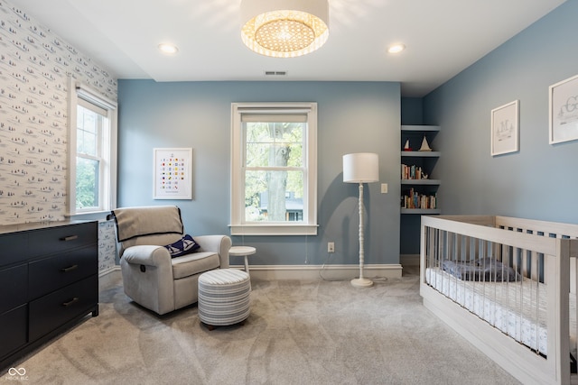 5254 N Park Ave, Indianapolis, IN 46220 - bedroom featuring multiple windows, carpet, baseboards, a crib, and recessed lighting