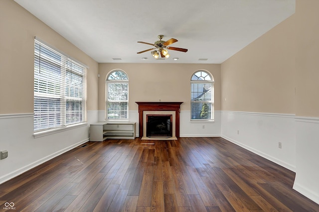 7637 Sand Run Ct, Indianapolis, IN 46259 - unfurnished living room featuring a ceiling fan, healthy amount of natural light, wood finished floors, and baseboards