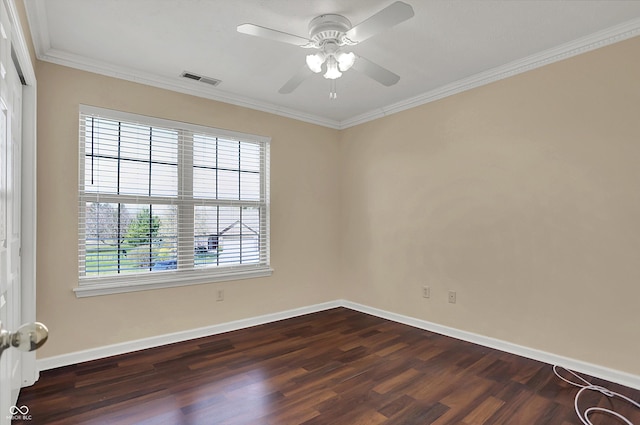 7637 Sand Run Ct, Indianapolis, IN 46259 - empty room featuring dark wood-type flooring, ceiling fan, ornamental molding, and baseboards