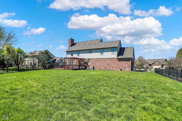 7637 Sand Run Ct, Indianapolis, IN 46259 - back of house featuring a deck, central air condition unit, and brick siding