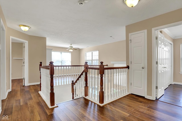 7637 Sand Run Ct, Indianapolis, IN 46259 - hall featuring an upstairs landing, wood-type flooring, and baseboards