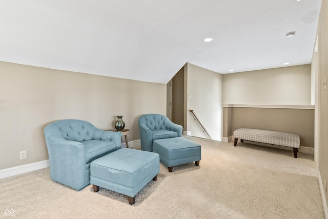 16502 Grand Cypress Dr, Noblesville, IN 46060 - living area featuring an upstairs landing, carpet floors, baseboards, and recessed lighting