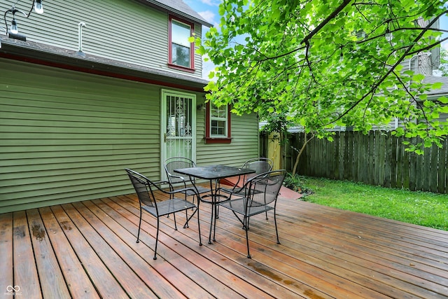 514 Dorman St, Indianapolis, IN 46202 - wooden deck featuring a fenced backyard and outdoor dining area