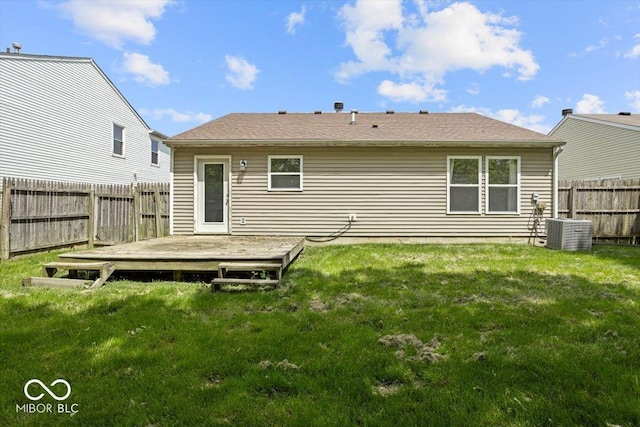 11821 Wapiti Way, Noblesville, IN 46060 - rear view of property featuring a wooden deck and central AC