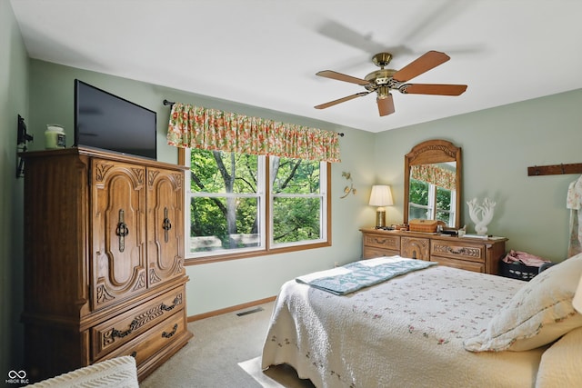 1712 S Flatrock River Rd, Rushville, IN 46173 - bedroom featuring carpet, baseboards, and a ceiling fan