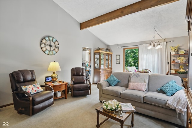 1712 S Flatrock River Rd, Rushville, IN 46173 - carpeted living area featuring a chandelier and a textured ceiling