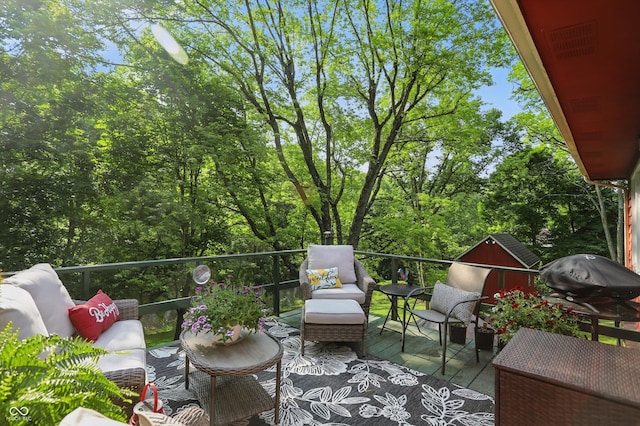1712 S Flatrock River Rd, Rushville, IN 46173 - view of patio / terrace with a balcony, a grill, and outdoor lounge area