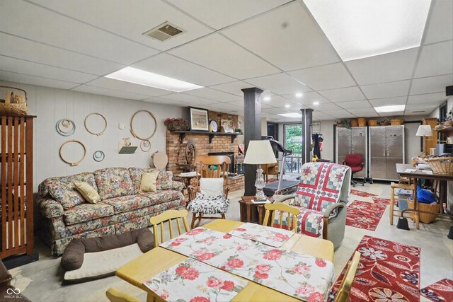 1712 S Flatrock River Rd, Rushville, IN 46173 - dining room with finished concrete flooring and a drop ceiling