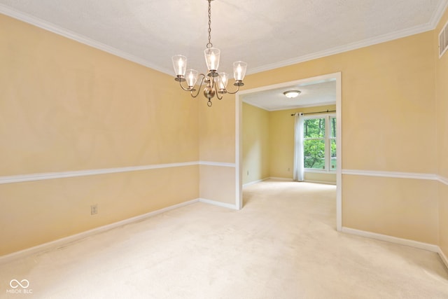8934 Pinyon Ct, Indianapolis, IN 46260 - carpeted empty room featuring a chandelier, crown molding, and baseboards