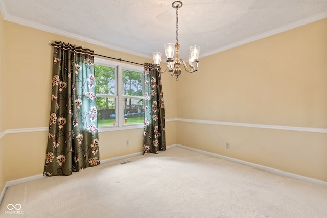 8934 Pinyon Ct, Indianapolis, IN 46260 - empty room with a chandelier, carpet flooring, crown molding, and baseboards
