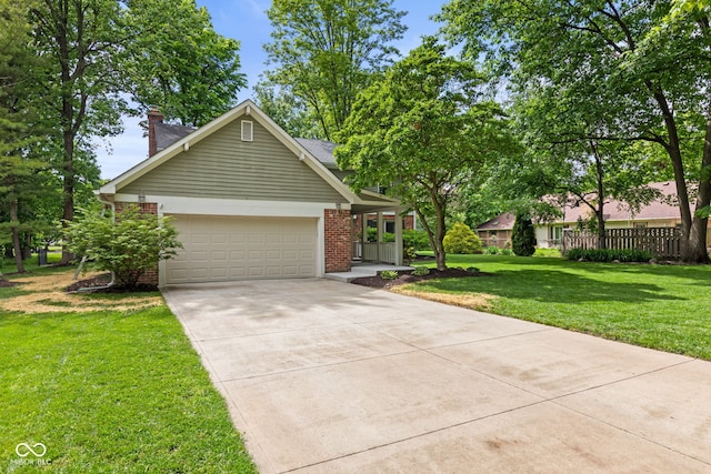8934 Pinyon Ct, Indianapolis, IN 46260 - view of front of home featuring brick siding, driveway, an attached garage, and a chimney